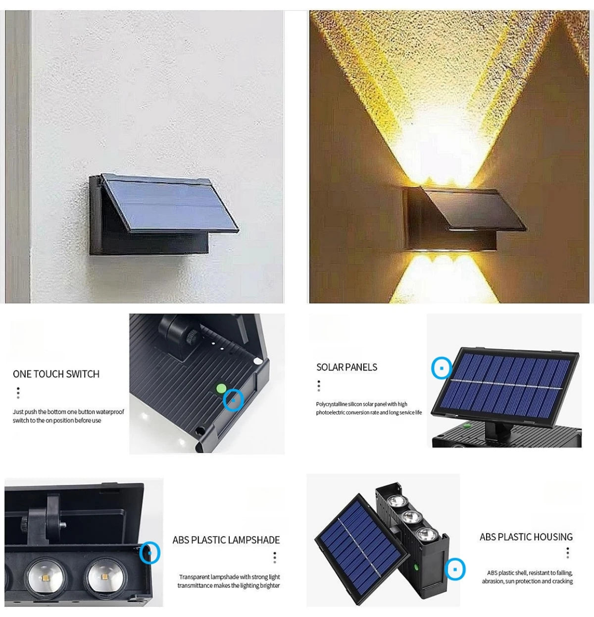 SET 4 LAMPI SOLARE BIDIRECTIONALE 6 LED ALB CALD