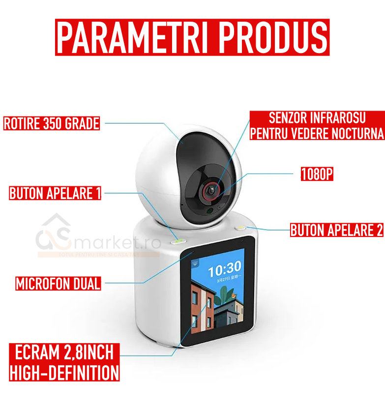 CAMERA SUPRAVEGHERE CU APELARE WIFI , ECRAN, SENZOR MISCARE,VEDERE NOCTURNA