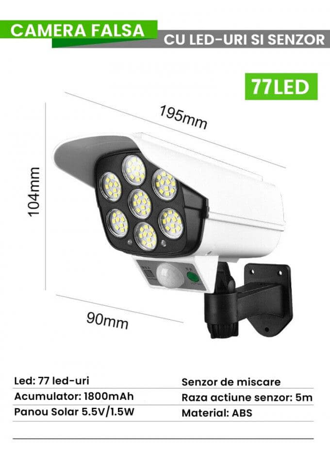 2 x CAMERA SUPRAVEGHERE FALSA CU LED-URI SI SENZOR MISCARE