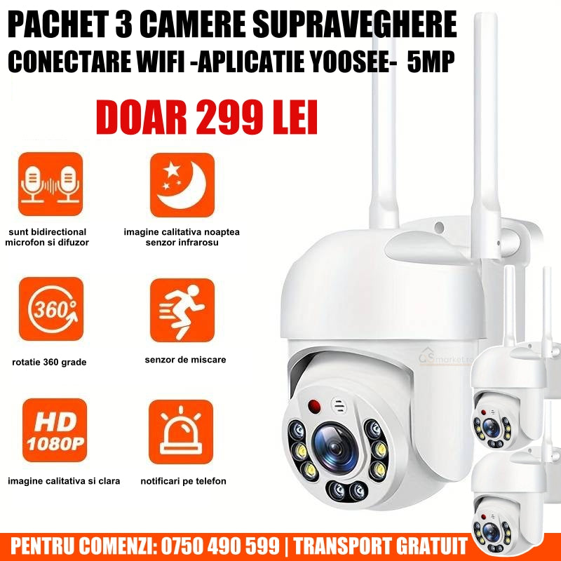 PACHET 3 CAMERE SUPRAVEGHERE WIFI 5MP ABQ-Q2 ICSEE