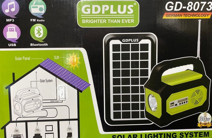 Kit solar cu USB, 3 becuri LED, radio FM, Lanterna, Powerbank, 10000mAh, GD-8073