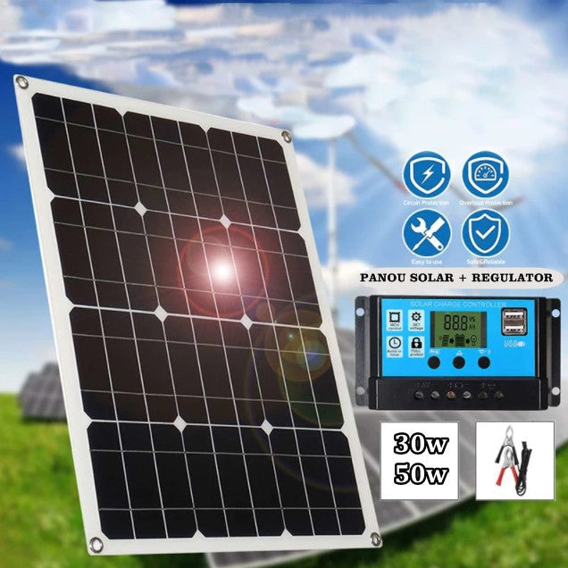 Panou solar fotovoltaic cu regulator 12-24V/10Ah