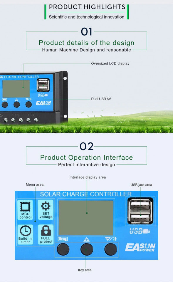 Panou solar fotovoltaic cu regulator 12-24V/10Ah